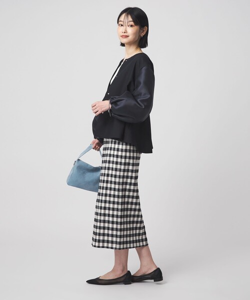 green label relaxing（グリーンレーベルリラクシング）の「［size SHORTあり］fleurie(フルリー) フォルム ジャケット 2（ノーカラージャケット・レディース・ネイビー/オフホワイト・FREE/SHORT）」の10枚目の写真