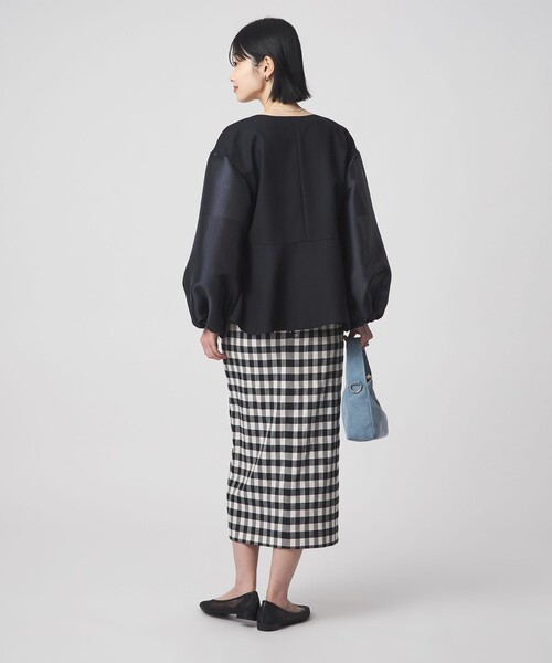 green label relaxing（グリーンレーベルリラクシング）の「［size SHORTあり］fleurie(フルリー) フォルム ジャケット 2（ノーカラージャケット・レディース・ネイビー/オフホワイト・FREE/SHORT）」の11枚目の写真