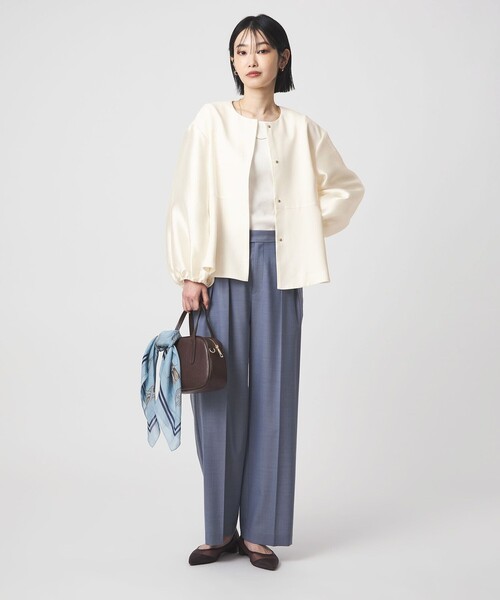 green label relaxing（グリーンレーベルリラクシング）の「［size SHORTあり］fleurie(フルリー) フォルム ジャケット 2（ノーカラージャケット・レディース・ネイビー/オフホワイト・FREE/SHORT）」の17枚目の写真