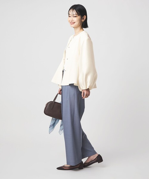 green label relaxing（グリーンレーベルリラクシング）の「［size SHORTあり］fleurie(フルリー) フォルム ジャケット 2（ノーカラージャケット・レディース・ネイビー/オフホワイト・FREE/SHORT）」の18枚目の写真