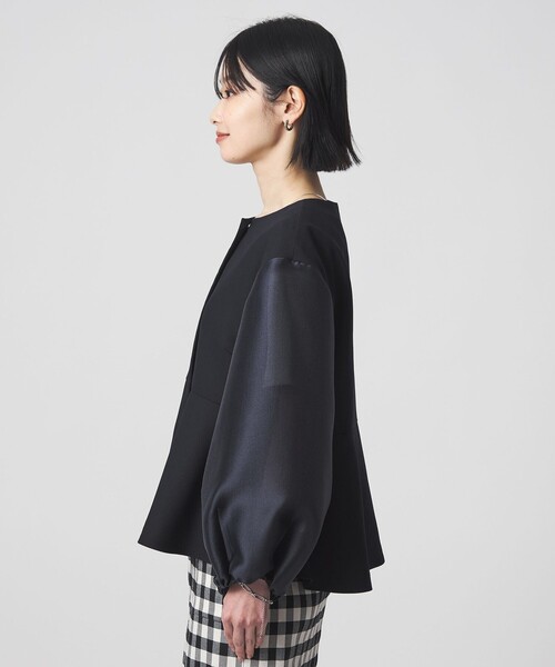 green label relaxing（グリーンレーベルリラクシング）の「［size SHORTあり］fleurie(フルリー) フォルム ジャケット 2（ノーカラージャケット・レディース・ネイビー/オフホワイト・FREE/SHORT）」の21枚目の写真