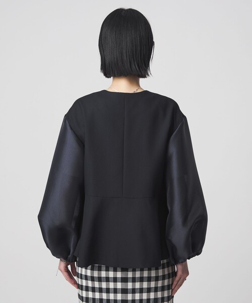 green label relaxing（グリーンレーベルリラクシング）の「［size SHORTあり］fleurie(フルリー) フォルム ジャケット 2（ノーカラージャケット・レディース・ネイビー/オフホワイト・FREE/SHORT）」の22枚目の写真