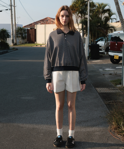 DEHEVE（デヘヴェ）の「Collar Stripe Sweatshirt [Navy]（ポロシャツ・レディース・ネイビー・FREE）」の6枚目の写真