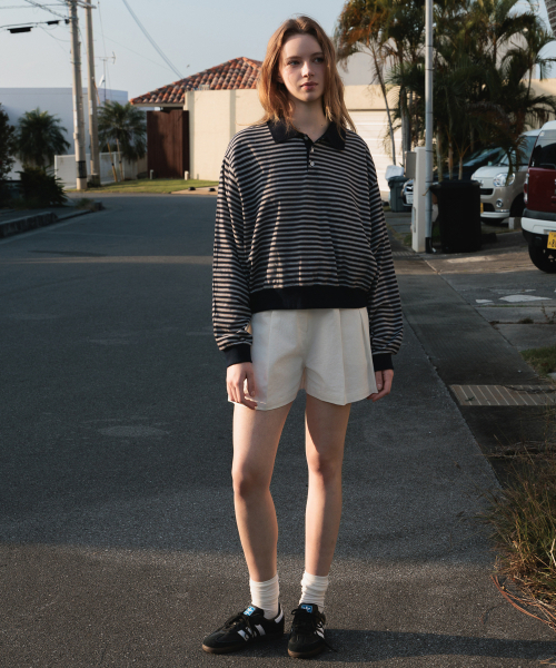 DEHEVE（デヘヴェ）の「Collar Stripe Sweatshirt [Navy]（ポロシャツ・レディース・ネイビー・FREE）」の7枚目の写真