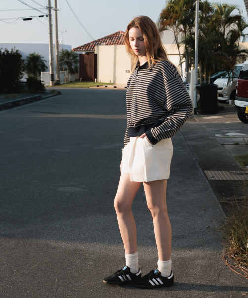 DEHEVE（デヘヴェ）の「Collar Stripe Sweatshirt [Navy]（ポロシャツ・レディース・ネイビー・FREE）」の8枚目の写真