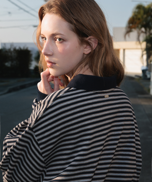 DEHEVE（デヘヴェ）の「Collar Stripe Sweatshirt [Navy]（ポロシャツ・レディース・ネイビー・FREE）」の11枚目の写真