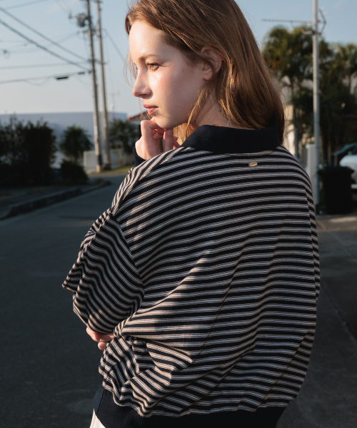 DEHEVE（デヘヴェ）の「Collar Stripe Sweatshirt [Navy]（ポロシャツ・レディース・ネイビー・FREE）」の12枚目の写真