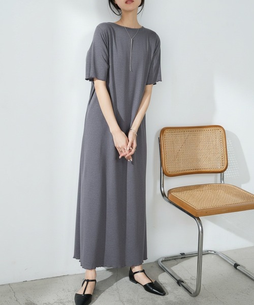 forksy.(フォルクシー)の「【forksy.】ストラップネック リブメロー ロングワンピース / 接触冷感・UVカット(ワンピース・レディース・チャコールグレー/ブラック/モカ・M/L)」の2枚目の写真