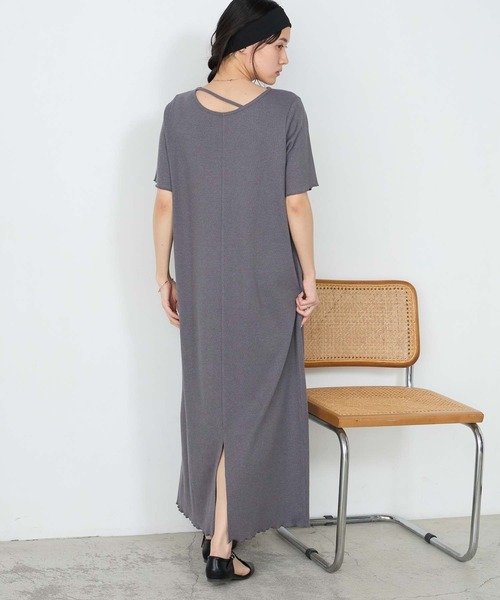 forksy.(フォルクシー)の「【forksy.】ストラップネック リブメロー ロングワンピース / 接触冷感・UVカット(ワンピース・レディース・チャコールグレー/ブラック/モカ・M/L)」の5枚目の写真
