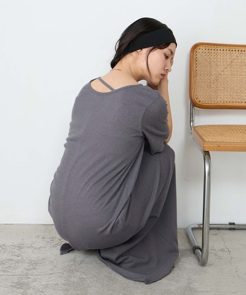 forksy.(フォルクシー)の「【forksy.】ストラップネック リブメロー ロングワンピース / 接触冷感・UVカット(ワンピース・レディース・チャコールグレー/ブラック/モカ・M/L)」の6枚目の写真