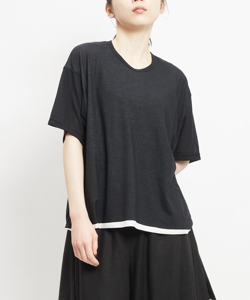gomme(ゴム)の「強撚ダブルT(Tシャツ/カットソー・レディース・ホワイト×ブラック/ブラック×ホワイト/ブラック×イエロー・MEDIUM)」の1枚目の写真
