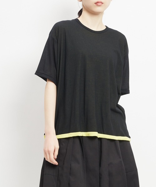 gomme(ゴム)の「強撚ダブルT(Tシャツ/カットソー・レディース・ホワイト×ブラック/ブラック×ホワイト/ブラック×イエロー・MEDIUM)」の3枚目の写真