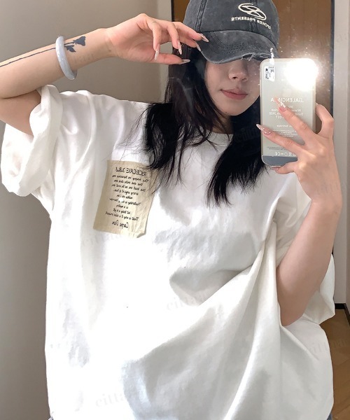 Dalfwin(ダールフィン)の「韓国ファッション RICECAKE手書きプリントラベル半袖Tシャツ(Tシャツ/カットソー・レディース・ブラック/ホワイト/グレー・FREE)」の22枚目の写真