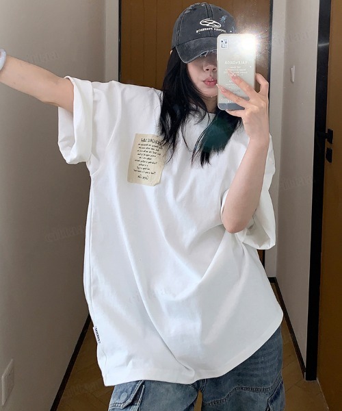 Dalfwin(ダールフィン)の「韓国ファッション RICECAKE手書きプリントラベル半袖Tシャツ(Tシャツ/カットソー・レディース・ブラック/ホワイト/グレー・FREE)」の20枚目の写真