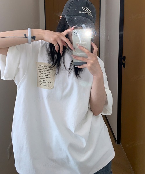 Dalfwin(ダールフィン)の「韓国ファッション RICECAKE手書きプリントラベル半袖Tシャツ(Tシャツ/カットソー・レディース・ブラック/ホワイト/グレー・FREE)」の19枚目の写真