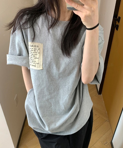 Dalfwin(ダールフィン)の「韓国ファッション RICECAKE手書きプリントラベル半袖Tシャツ(Tシャツ/カットソー・レディース・ブラック/ホワイト/グレー・FREE)」の11枚目の写真