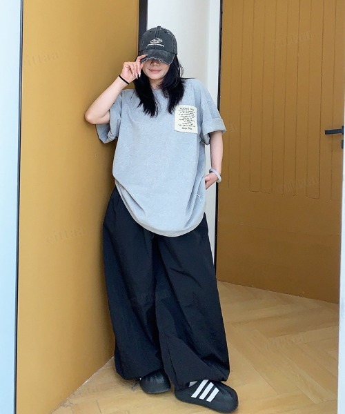 Dalfwin(ダールフィン)の「韓国ファッション RICECAKE手書きプリントラベル半袖Tシャツ(Tシャツ/カットソー・レディース・ブラック/ホワイト/グレー・FREE)」の12枚目の写真