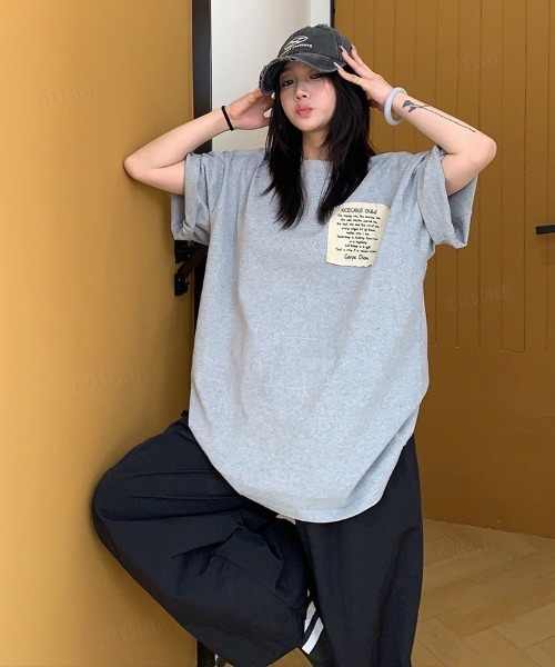 Dalfwin(ダールフィン)の「韓国ファッション RICECAKE手書きプリントラベル半袖Tシャツ(Tシャツ/カットソー・レディース・ブラック/ホワイト/グレー・FREE)」の8枚目の写真