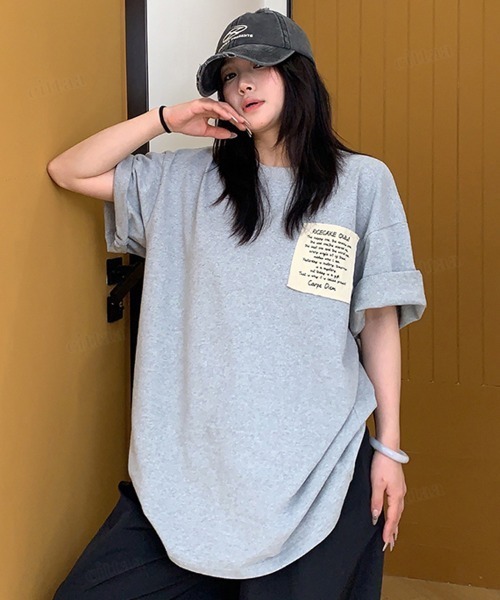 Dalfwin(ダールフィン)の「韓国ファッション RICECAKE手書きプリントラベル半袖Tシャツ(Tシャツ/カットソー・レディース・ブラック/ホワイト/グレー・FREE)」の9枚目の写真