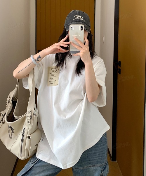 Dalfwin(ダールフィン)の「韓国ファッション RICECAKE手書きプリントラベル半袖Tシャツ(Tシャツ/カットソー・レディース・ブラック/ホワイト/グレー・FREE)」の18枚目の写真
