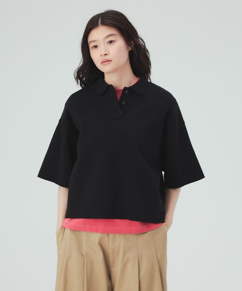 BEAMS HEART(ビームスハート)の「ニット ポロ ハーフスリーブ プルオーバー(ニット/セーター・レディース・ベージュ/ブラック/ブラウン・FREE)」の7枚目の写真