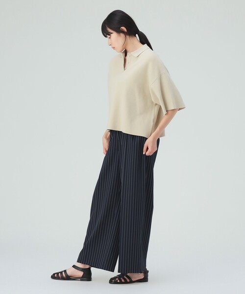 BEAMS HEART(ビームスハート)の「ニット ポロ ハーフスリーブ プルオーバー(ニット/セーター・レディース・ベージュ/ブラック/ブラウン・FREE)」の9枚目の写真
