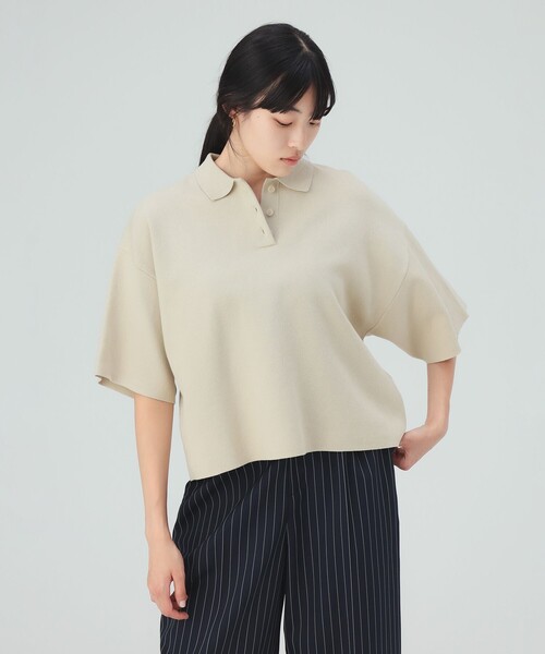 BEAMS HEART(ビームスハート)の「ニット ポロ ハーフスリーブ プルオーバー(ニット/セーター・レディース・ベージュ/ブラック/ブラウン・FREE)」の10枚目の写真