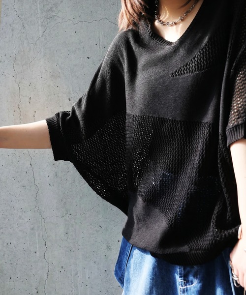 antiqua(アンティカ)の「コーデセット ニット デニム サロペットスカート(ニット/セーター・レディース・オリーブ/ブラック・ONESIZE)」の6枚目の写真