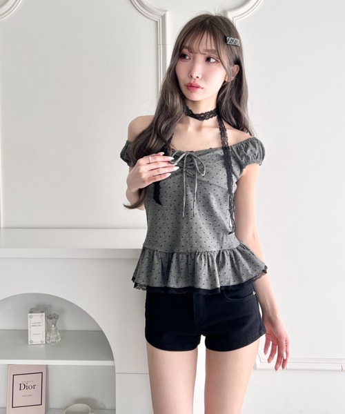 Loueme(ルエム)の「レースチョーカードットフリルトップス(Tシャツ/カットソー・レディース・ホワイト/ライトブルー/チャコールグレー・FREE)」の17枚目の写真