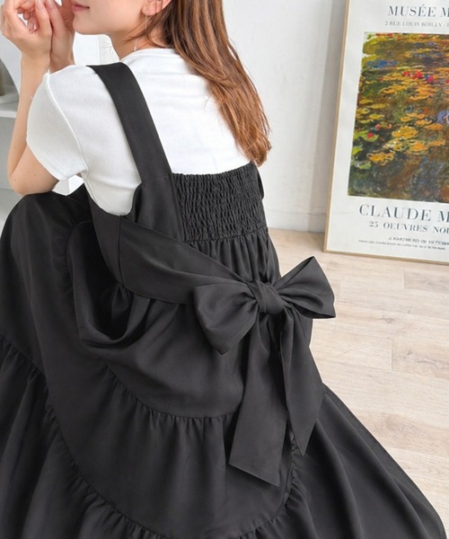 美品✨LE PHIL リモンタナイロンツイルティアードワンピース ブラック F セール】ふわっと華やか、後ろ姿まで美しく。バックリボンティアード