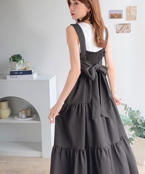 classicalelf（クラシカルエルフ）の「ふわっと華やか、後ろ姿まで美しく。バックリボンティアードワンピース（ワンピース・レディース・チャコール/モカ/ブラック・LARGE/MEDIUM/SMALL/X-LARGE）」の18枚目の写真