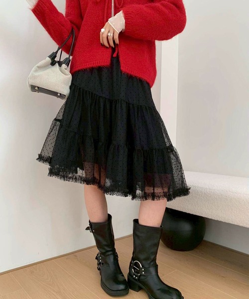 leune（ルネ）の「アシンメトリードットチュールティアードスカート（スカート・レディース・ベージュ/ブラック・FREE）」の18枚目の写真