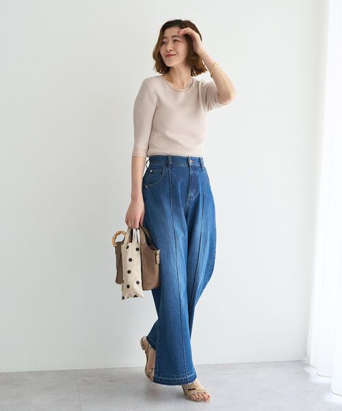 YECCA VECCA（イェッカヴェッカ）の「【尾崎紗代子さん着用】綿麻バギーデニムパンツ（デニムパンツ・レディース・インディゴブルー/ライトインディゴブルー・M/S）」の12枚目の写真