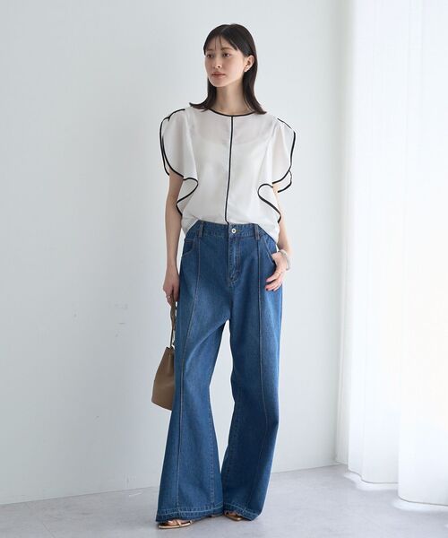 YECCA VECCA（イェッカヴェッカ）の「【尾崎紗代子さん着用】綿麻バギーデニムパンツ（デニムパンツ・レディース・インディゴブルー/ライトインディゴブルー・M/S）」の18枚目の写真