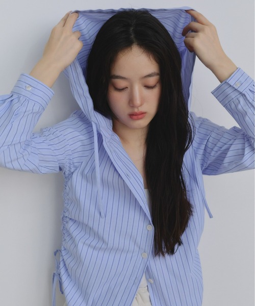 P.V.T(ピーブイティー)の「サイドドロストフーディーシャツ(シャツ/ブラウス・レディース・ブルー/Yellow/PINK・M)」の1枚目の写真
