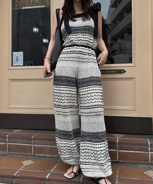 at random geometric pattern knit all-in-one（つなぎ/オールインワン