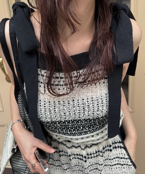 WILLFULLY(ウィルフリー)の「at random geometric pattern knit all-in-one(つなぎ/オールインワン・レディース・ブラック/ベージュ・FREE)」の11枚目の写真