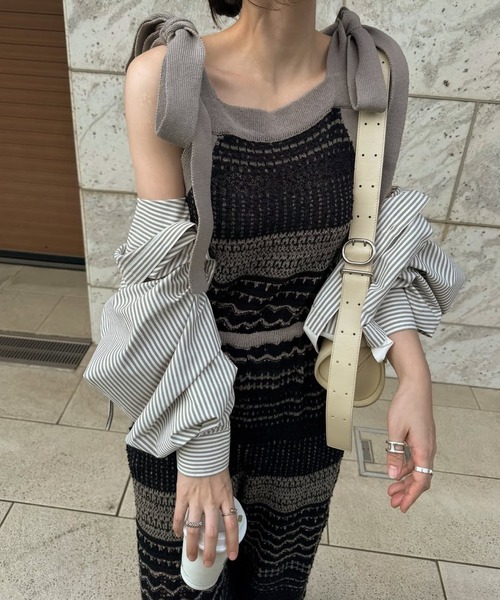 WILLFULLY(ウィルフリー)の「at random geometric pattern knit all-in-one(つなぎ/オールインワン・レディース・ブラック/ベージュ・FREE)」の16枚目の写真