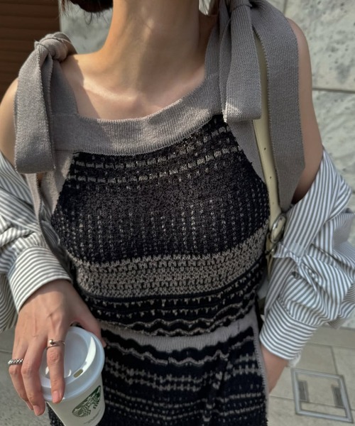 WILLFULLY(ウィルフリー)の「at random geometric pattern knit all-in-one(つなぎ/オールインワン・レディース・ブラック/ベージュ・FREE)」の5枚目の写真