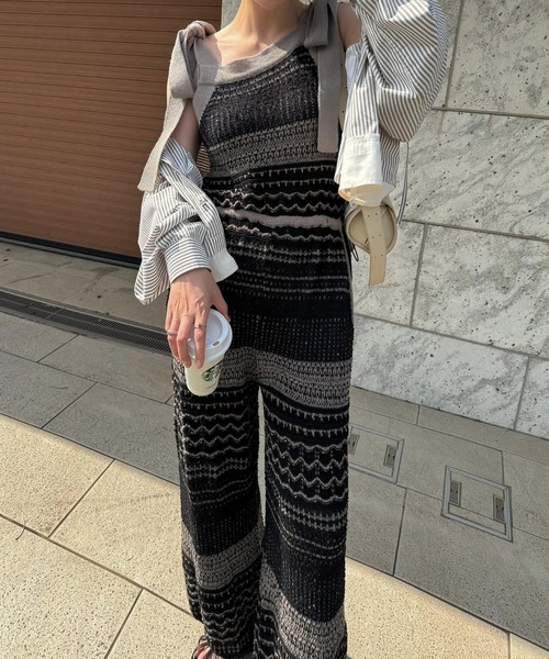 WILLFULLY(ウィルフリー)の「at random geometric pattern knit all-in-one(つなぎ/オールインワン・レディース・ブラック/ベージュ・FREE)」の7枚目の写真