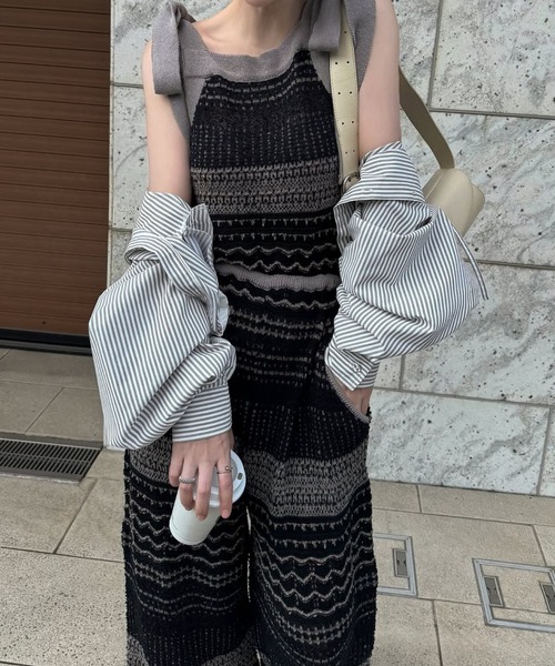 WILLFULLY(ウィルフリー)の「at random geometric pattern knit all-in-one(つなぎ/オールインワン・レディース・ブラック/ベージュ・FREE)」の9枚目の写真
