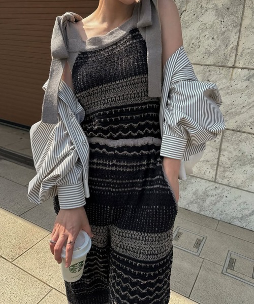 WILLFULLY(ウィルフリー)の「at random geometric pattern knit all-in-one(つなぎ/オールインワン・レディース・ブラック/ベージュ・FREE)」の10枚目の写真