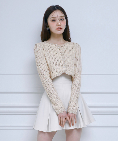ROYAL PARTY(ロイヤルパーティー)の「ブレードテープ透かし編みカーディガン(カーディガン/ボレロ・レディース・オフホワイト/ベージュ/ブラック・FREE)」の3枚目の写真
