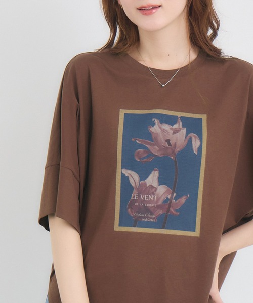 KATHARINE ROSS(キャサリンロス)の「【KATHARINE ROSS】スケルトンフラワーTシャツ(Tシャツ/カットソー・レディース・ブラウン/ホワイト・FREE)」の2枚目の写真