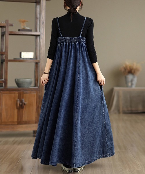 ReRe（リリ）の「細ストラップデニムワンピース（ワンピース・レディース・ダークブルー・LARGE）」の9枚目の写真