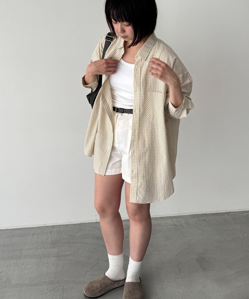 CANAL JEAN(キャナルジーン)の「choice_cnl チェックオーバーシャツ(シャツ/ブラウス・レディース・アイボリー/カーキ・ONE SIZE)」の2枚目の写真