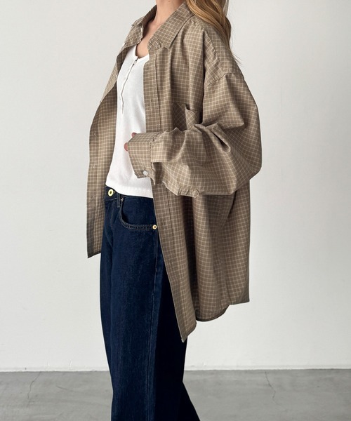 CANAL JEAN(キャナルジーン)の「choice_cnl チェックオーバーシャツ(シャツ/ブラウス・レディース・アイボリー/カーキ・ONE SIZE)」の3枚目の写真
