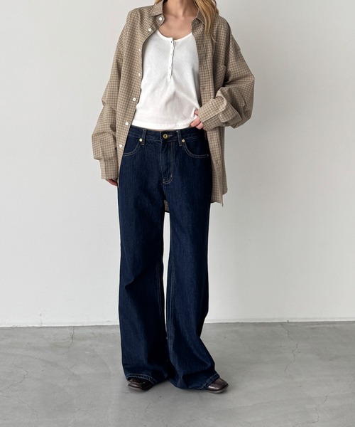 CANAL JEAN(キャナルジーン)の「choice_cnl チェックオーバーシャツ(シャツ/ブラウス・レディース・アイボリー/カーキ・ONE SIZE)」の5枚目の写真