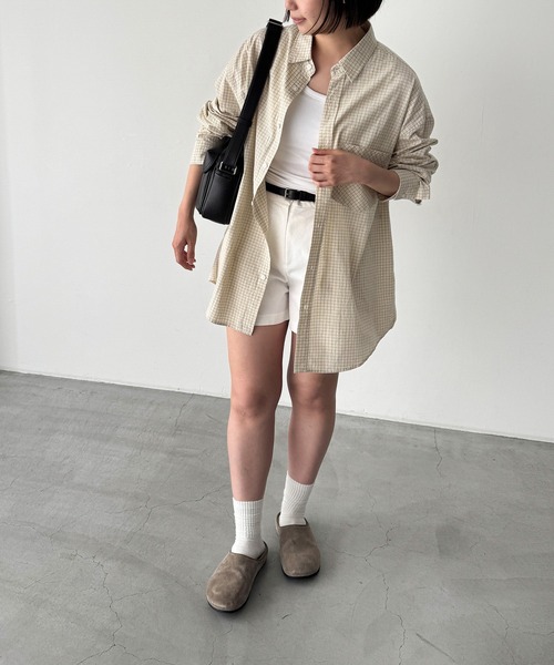 CANAL JEAN(キャナルジーン)の「choice_cnl チェックオーバーシャツ(シャツ/ブラウス・レディース・アイボリー/カーキ・ONE SIZE)」の6枚目の写真