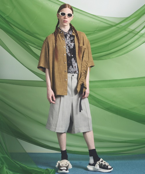 UNISEX》Dry KARAMI Mesh Prime-Over Asymmetric Shirred Shirt/ドライ